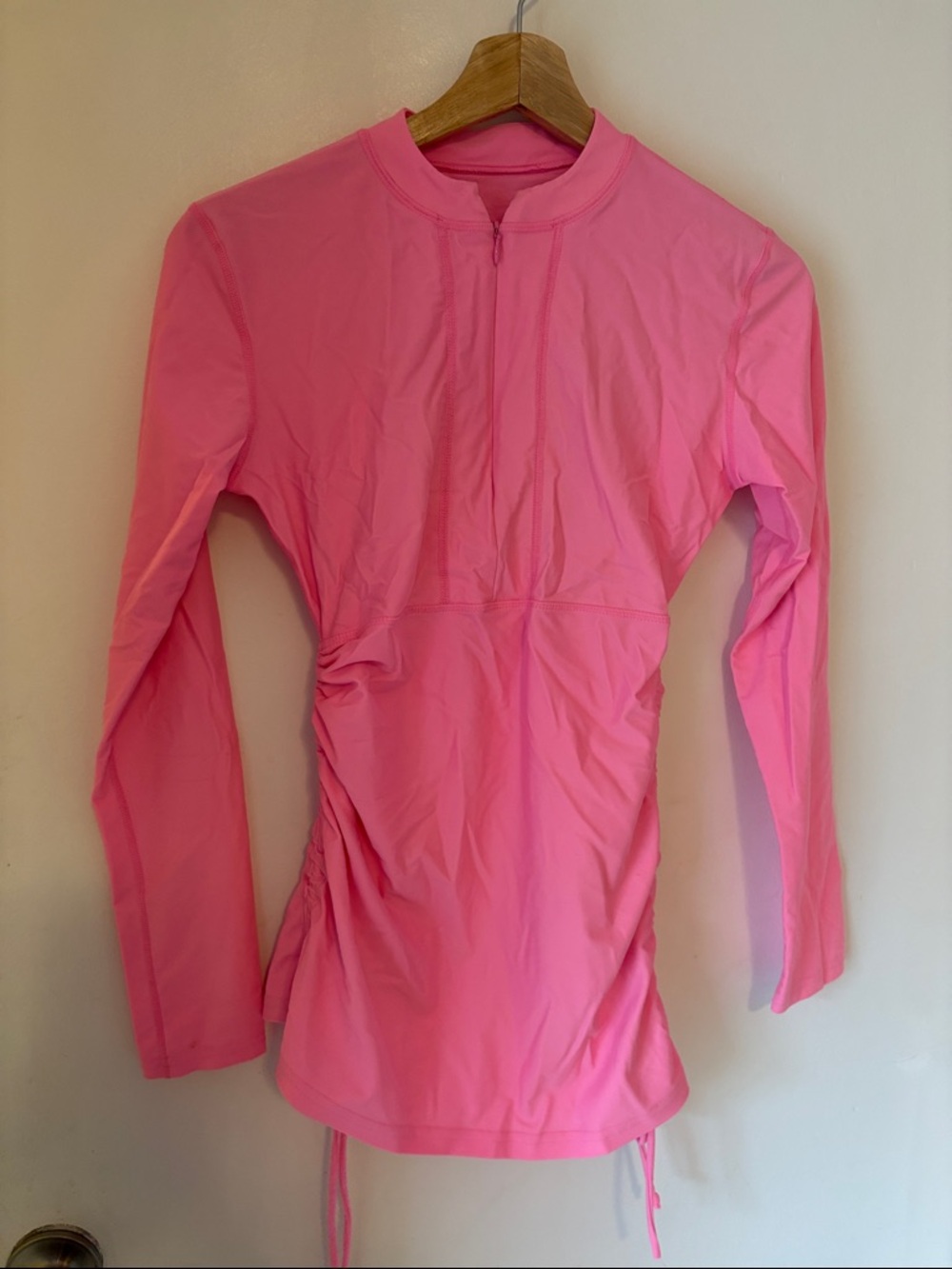 Tesla Women's Long Sleeve Pink Zip-Front Cinch Swim Top